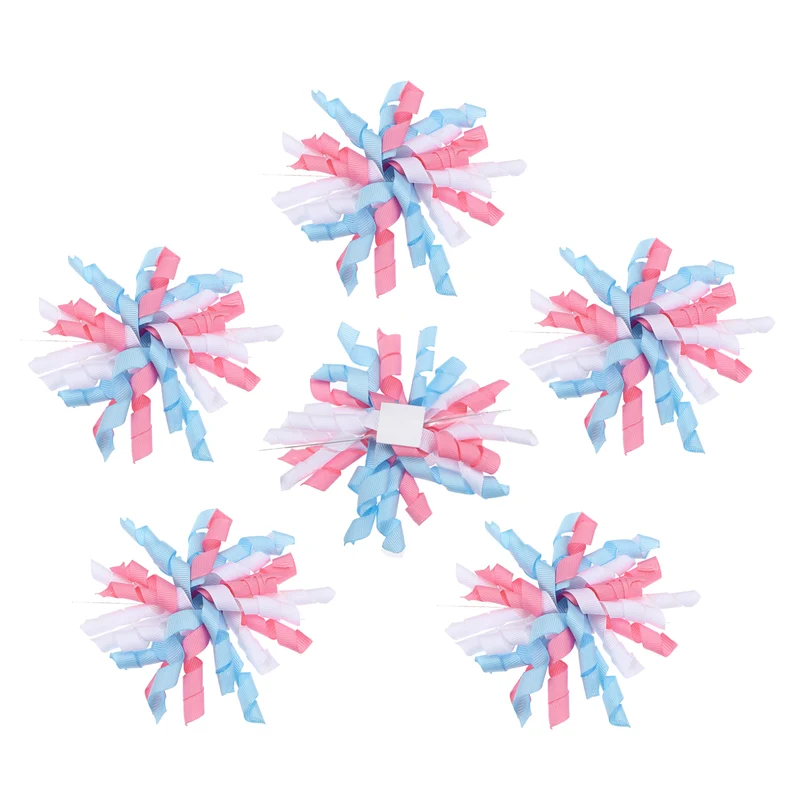 4" Curly Bows for Gift Wrapping 6 Pcs, White Blue Pink