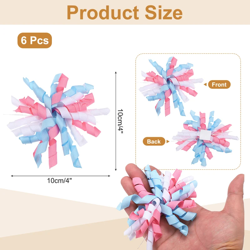 4" Curly Bows for Gift Wrapping 6 Pcs, White Blue Pink