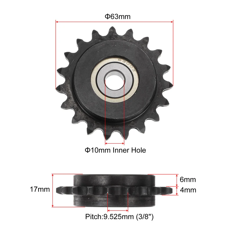 2pcs ANSI #35 Chain Idler Sprocket 10mm Bore, 3/8" Pitch, Hardened 19 Tooth