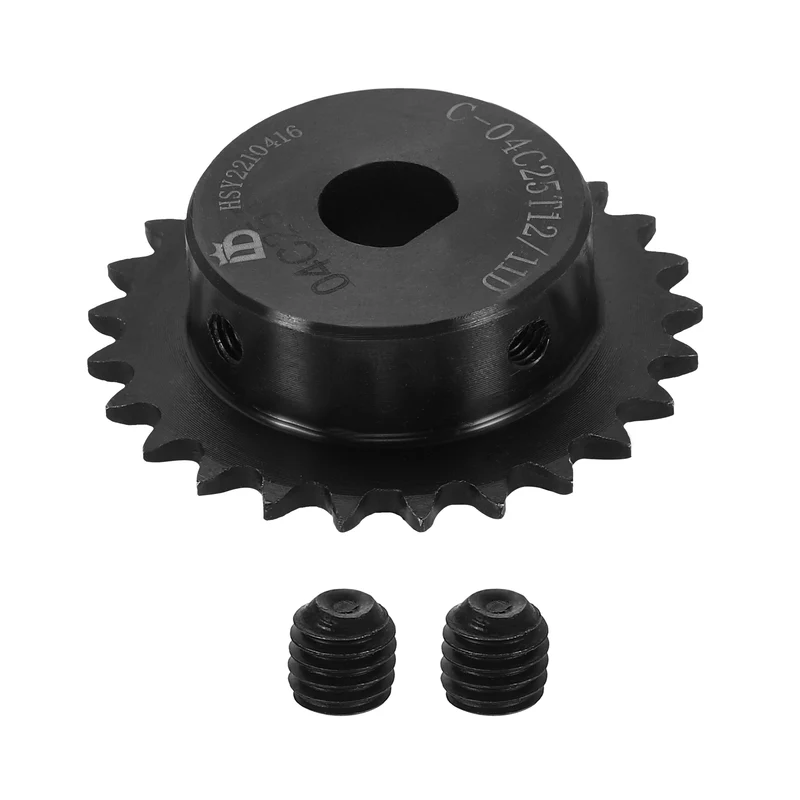 #25 Chain Roller Sprocket 12x11mm D-shape Hole, 25 Tooth with Set Screws, Black