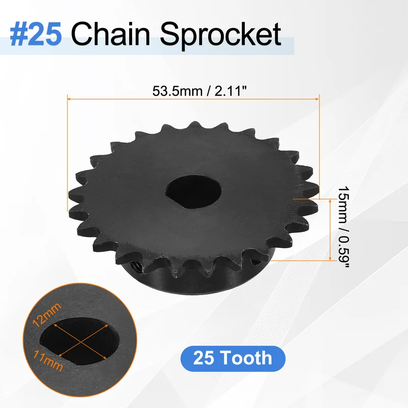 #25 Chain Roller Sprocket 12x11mm D-shape Hole, 25 Tooth with Set Screws, Black