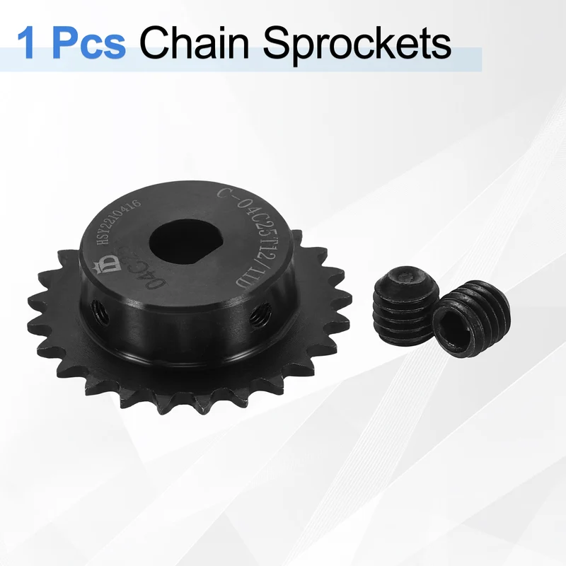 #25 Chain Roller Sprocket 12x11mm D-shape Hole, 25 Tooth with Set Screws, Black
