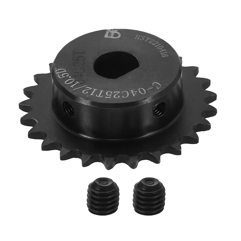 #25 Chain Roller Sprocket 12x10.5mm D-shape Hole 25 Tooth with Set Screws Black