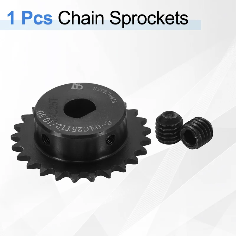 #25 Chain Roller Sprocket 12x10.5mm D-shape Hole 25 Tooth with Set Screws Black