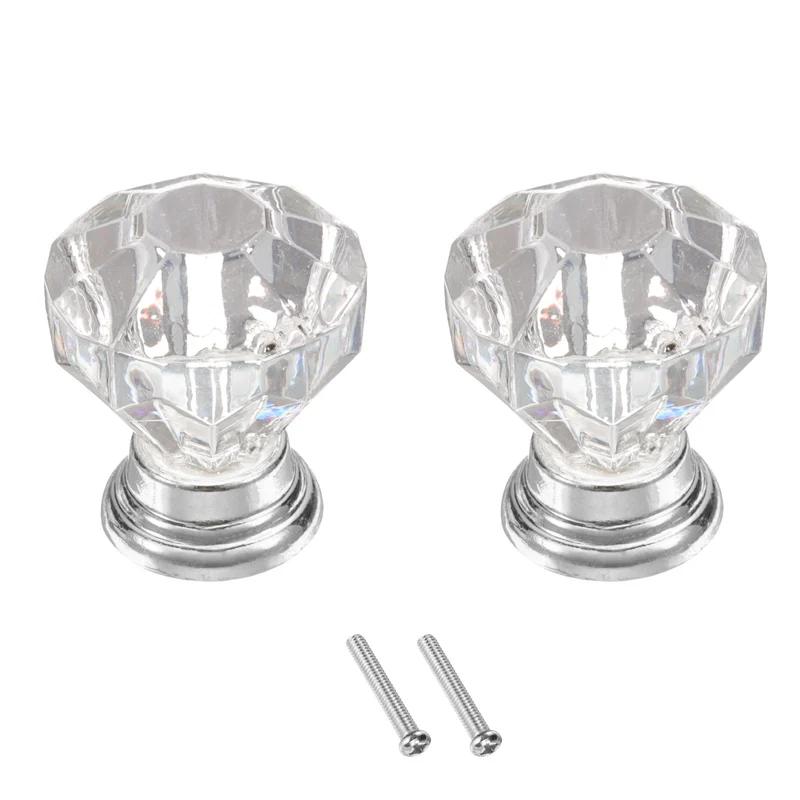 2Pcs Crystal Drawer Knobs 25 mm Dresser Knobs for Cupboard Clear/Silver