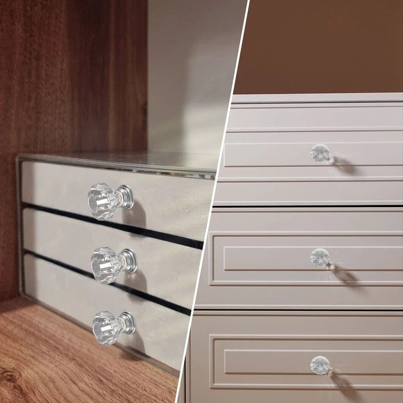 2Pcs Crystal Drawer Knobs 25 mm Dresser Knobs for Cupboard Clear/Silver