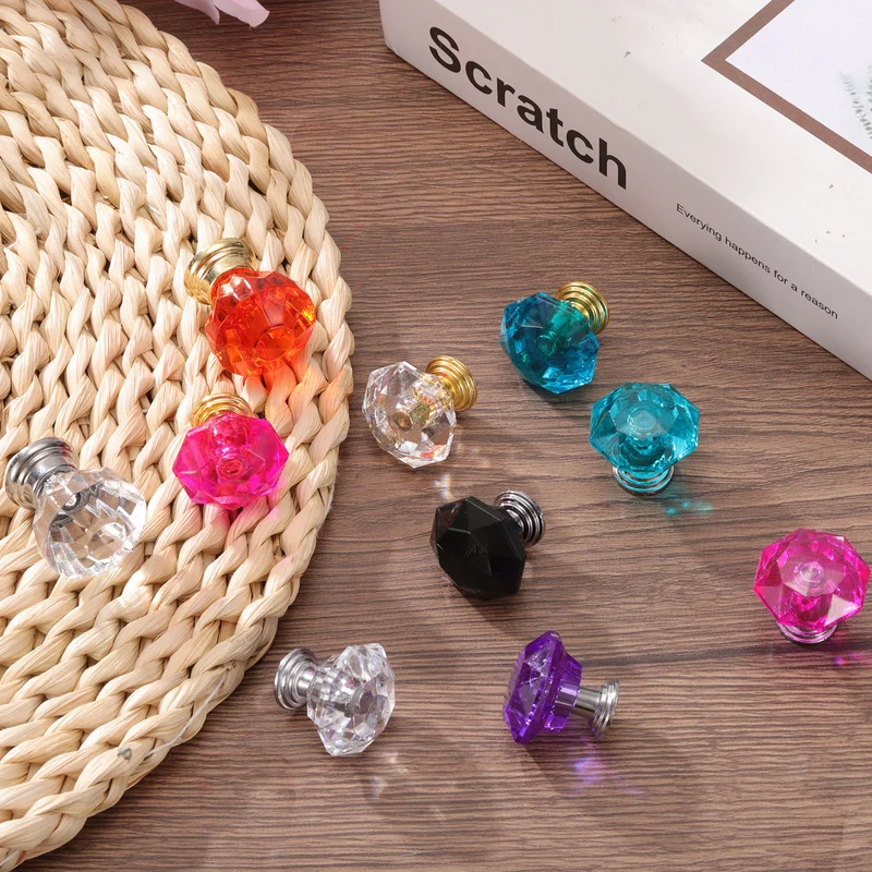 6 Pcs Crystal Drawer Knobs 24 mm Dresser Knobs for Cupboard Rose Red/Silver