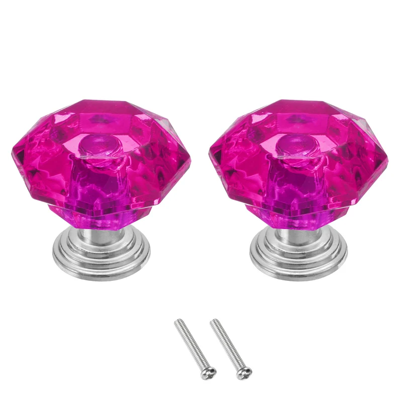 2Pcs Crystal Drawer Knobs 24 mm Dresser Knobs for Cupboard Rose Red/Silver