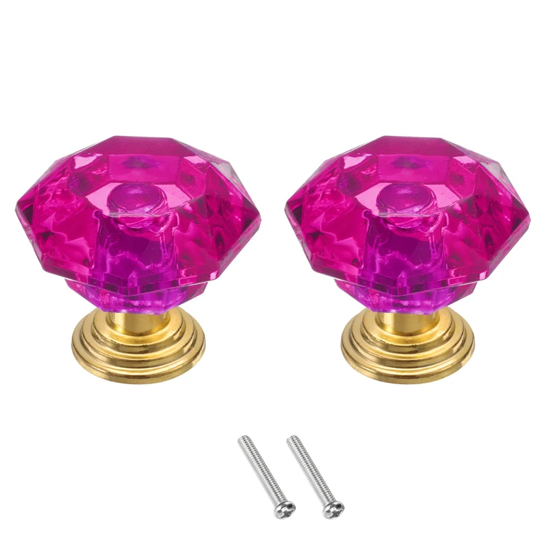 2 Pcs Crystal Drawer Knobs 24 mm Dresser Knobs for Cupboard Rose Red/Gold