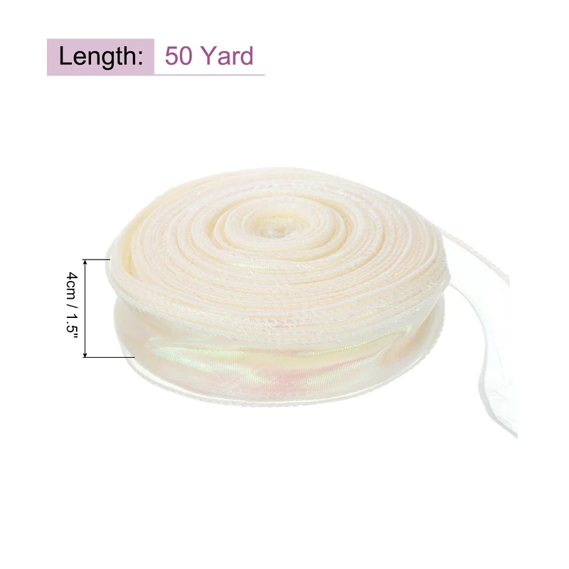 1 1/2 Inch 10Yard Sheer Organza Ribbon Shimmer Chiffon Tulle Ribbons White