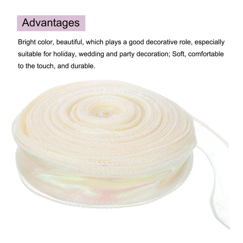 1 1/2 Inch 10Yard Sheer Organza Ribbon Shimmer Chiffon Tulle Ribbons White