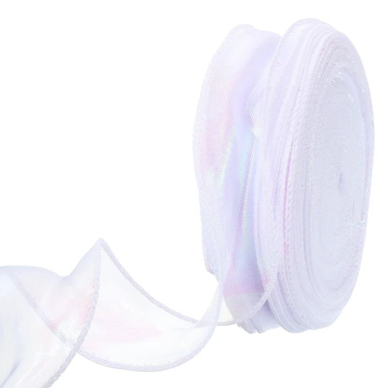 1 1/2 Inch 10Yard Sheer Organza Ribbon Shimmer Chiffon Tulle Ribbons White
