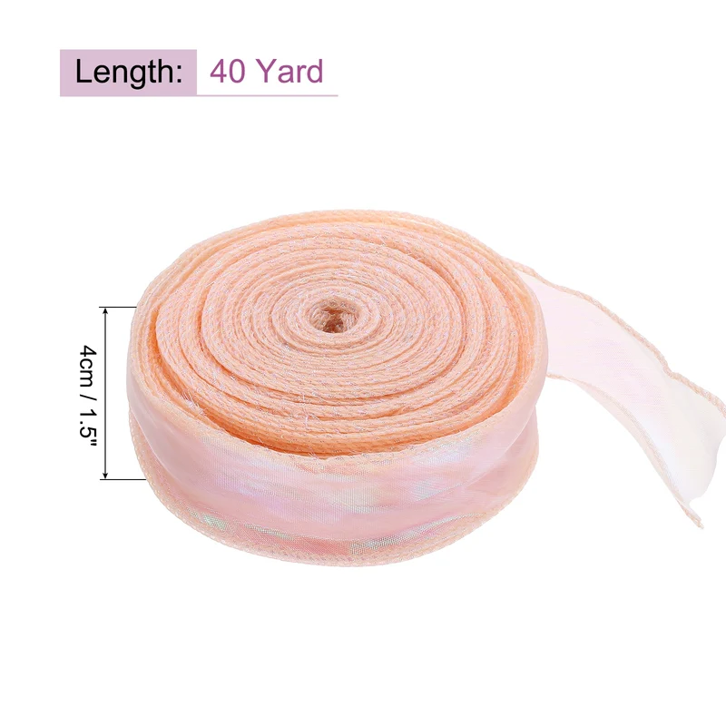 1 1/2 Inch 40Yard Sheer Organza Ribbon Chiffon Tulle Ribbons Champagne Pink