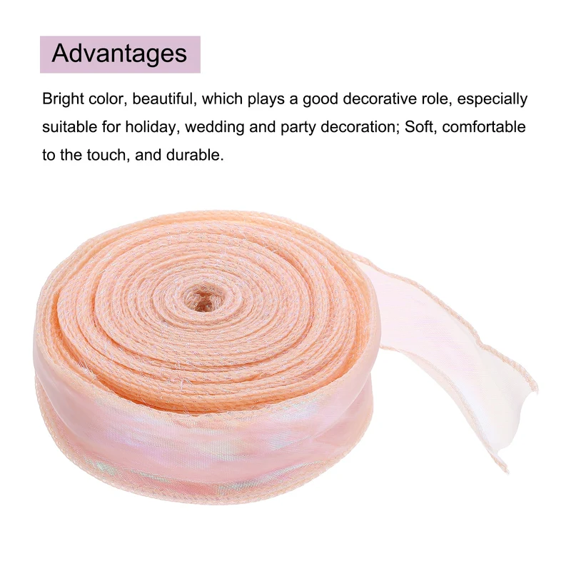 1 1/2 Inch 40Yard Sheer Organza Ribbon Chiffon Tulle Ribbons Champagne Pink