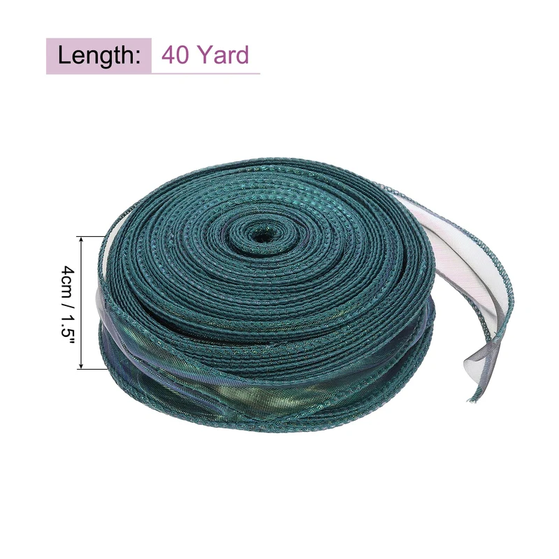 1 1/2 Inch 40Yard Sheer Organza Ribbon Shimmer Chiffon Tulle Ribbons Green