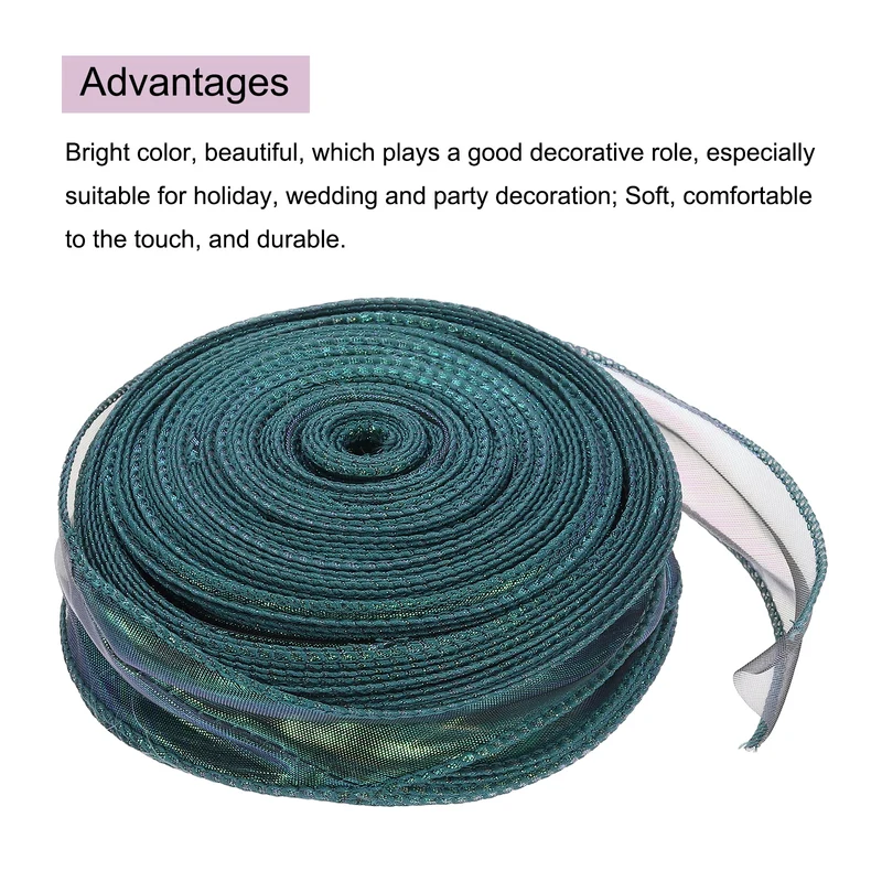 1 1/2 Inch 40Yard Sheer Organza Ribbon Shimmer Chiffon Tulle Ribbons Green