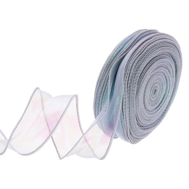 1 1/2 Inch 40Yard Sheer Organza Ribbon Shimmer Chiffon Tulle Ribbons Silver