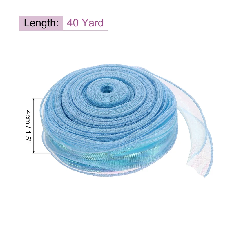 1 1/2 Inch 40Yard Sheer Organza Ribbon Shimmer Chiffon Tulle Ribbons Blue