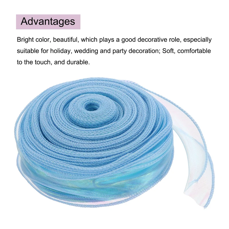 1 1/2 Inch 40Yard Sheer Organza Ribbon Shimmer Chiffon Tulle Ribbons Blue