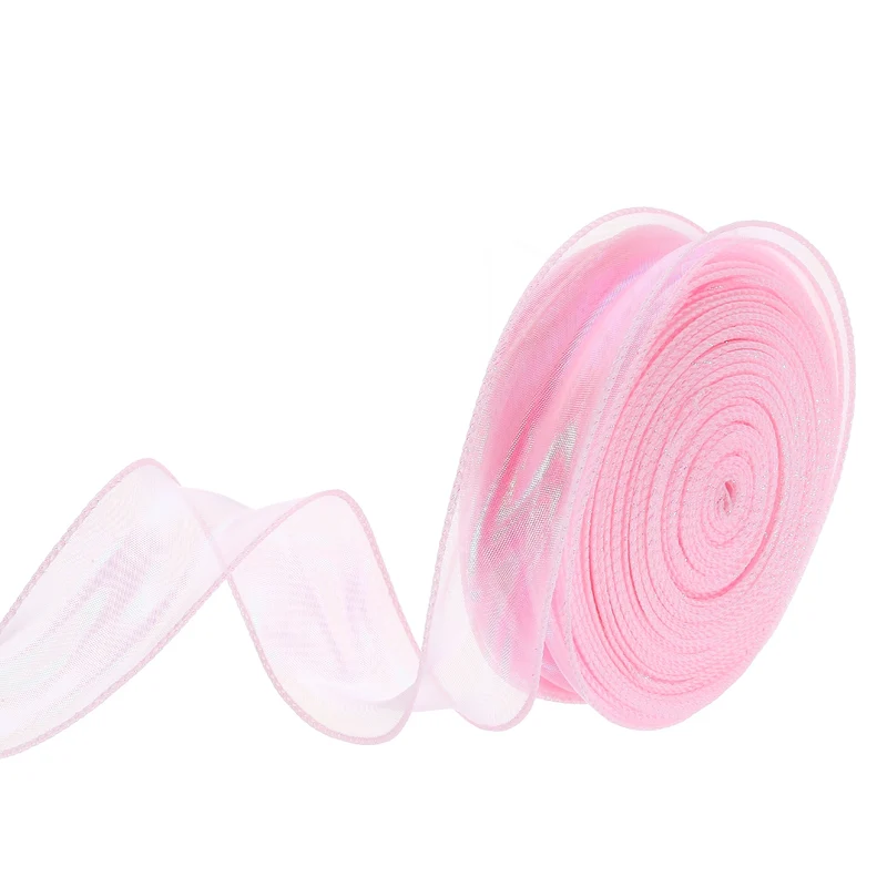 1 1/2 Inch 40Yard Sheer Organza Ribbon Shimmer Chiffon Tulle Ribbons Pink