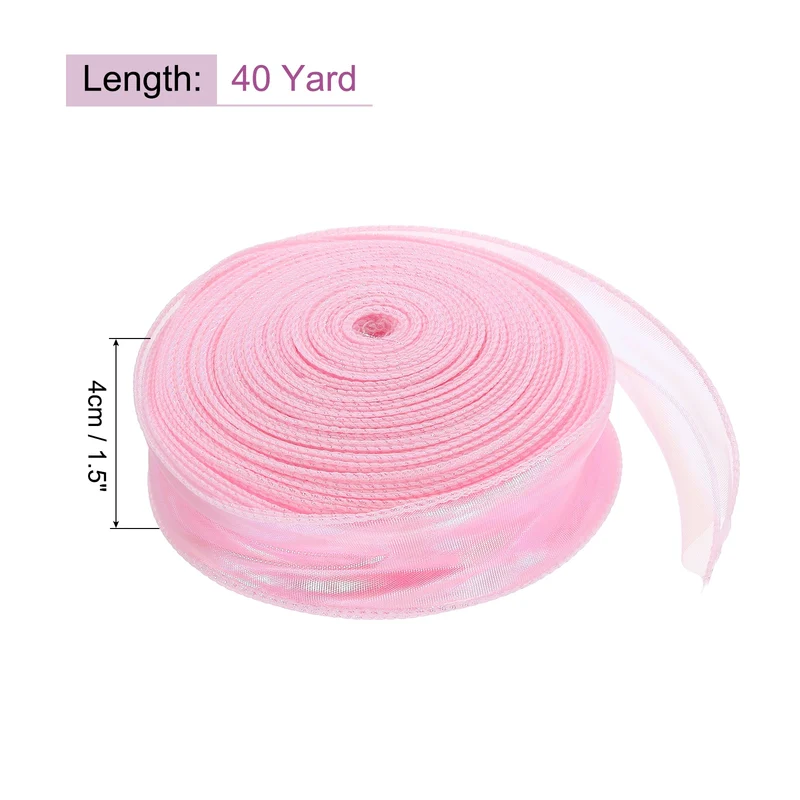 1 1/2 Inch 40Yard Sheer Organza Ribbon Shimmer Chiffon Tulle Ribbons Pink