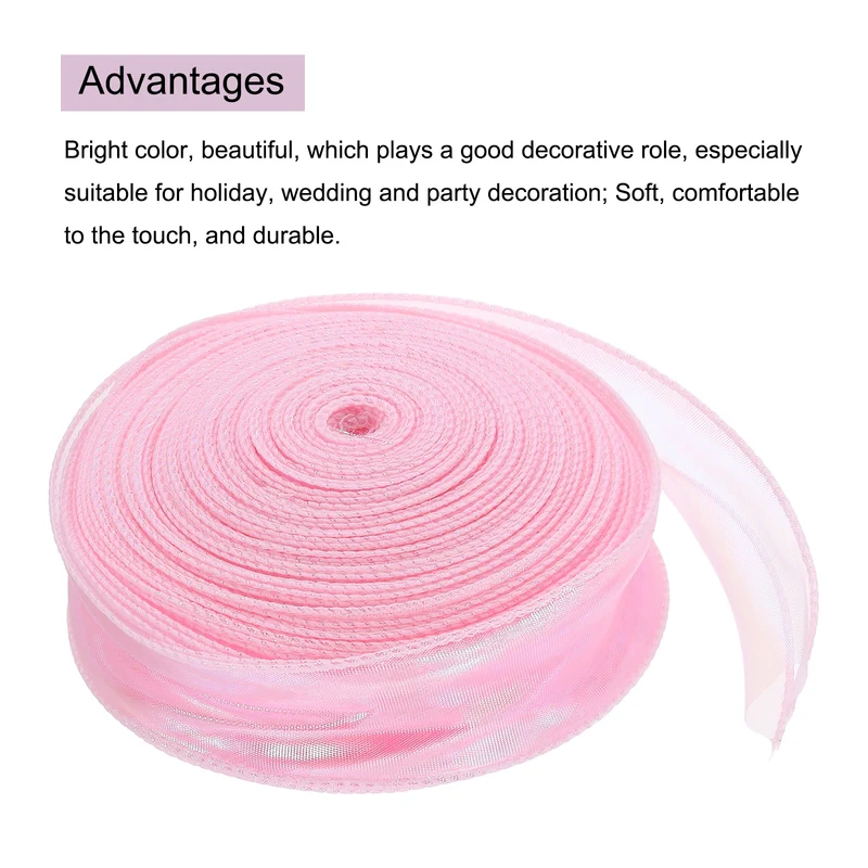 1 1/2 Inch 40Yard Sheer Organza Ribbon Shimmer Chiffon Tulle Ribbons Pink