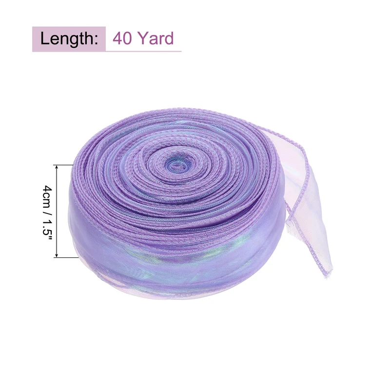 1 1/2 Inch 40Yard Sheer Organza Ribbon Shimmer Chiffon Tulle Ribbons Purple