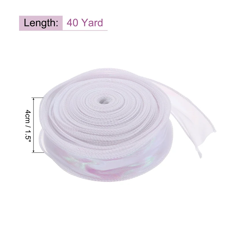 1 1/2 Inch 40Yard Sheer Organza Ribbon Shimmer Chiffon Tulle Ribbons White