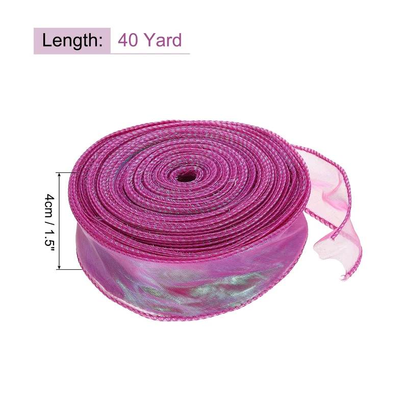 1 1/2 Inch 40Yard Sheer Organza Ribbon Shimmer Chiffon Tulle Ribbons Rose Purple