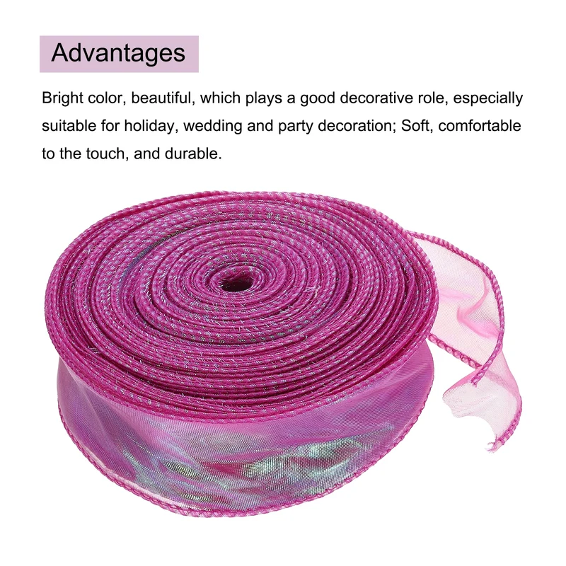 1 1/2 Inch 40Yard Sheer Organza Ribbon Shimmer Chiffon Tulle Ribbons Rose Purple