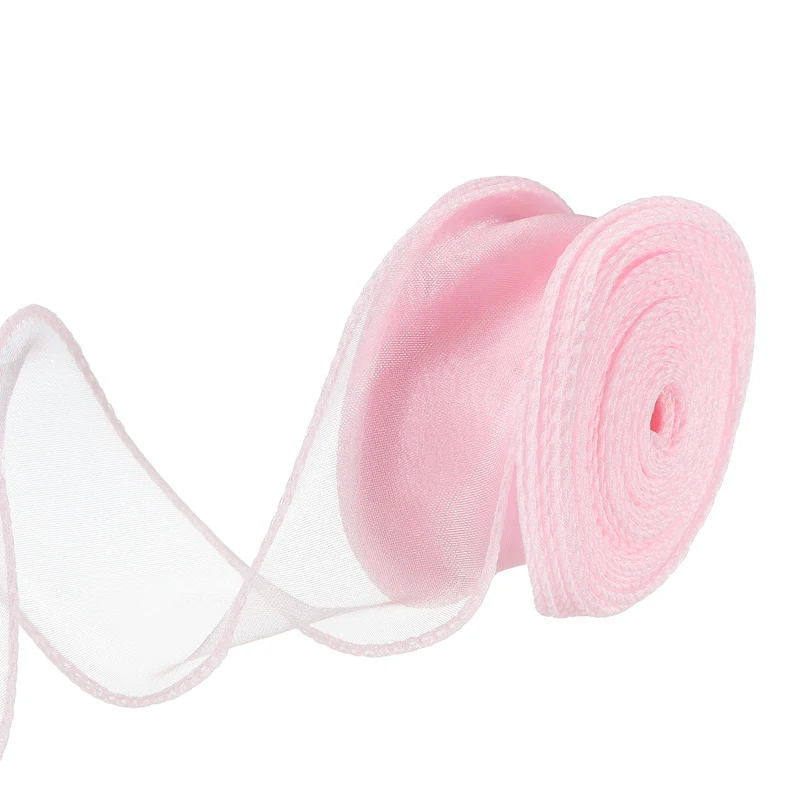 1 1/2 in 10 Yd Iridescent Sheer Organza Ribbon Water Pink
