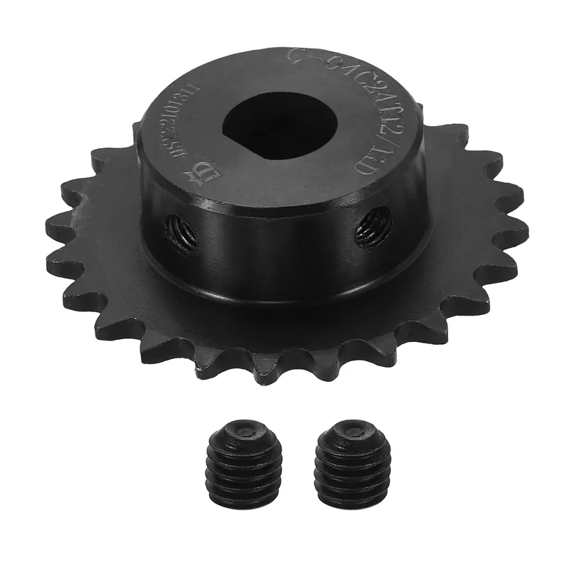 #25 Chain Roller Sprocket 12x11mm D-shape Hole, 24 Tooth with Set Screws, Black