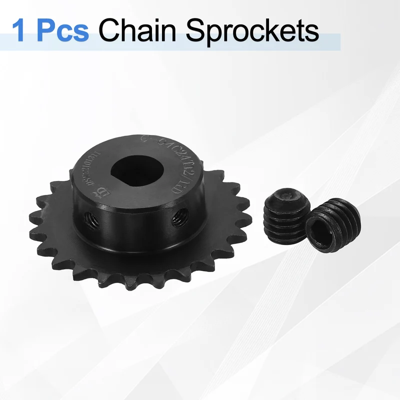 #25 Chain Roller Sprocket 12x11mm D-shape Hole, 24 Tooth with Set Screws, Black