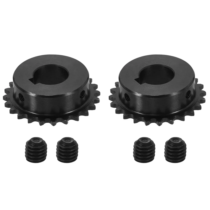 2Pcs #25 Chain Roller Sprocket 18mm Bore, 24 Tooth with 6x2.8mm Keyway, Black
