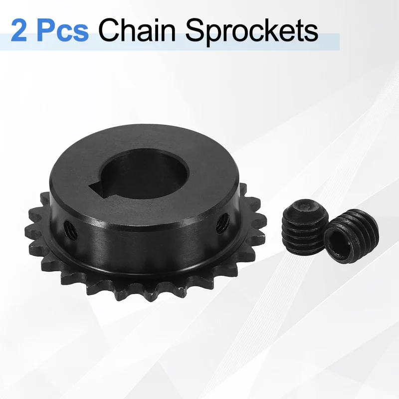 2Pcs #25 Chain Roller Sprocket 18mm Bore, 24 Tooth with 6x2.8mm Keyway, Black
