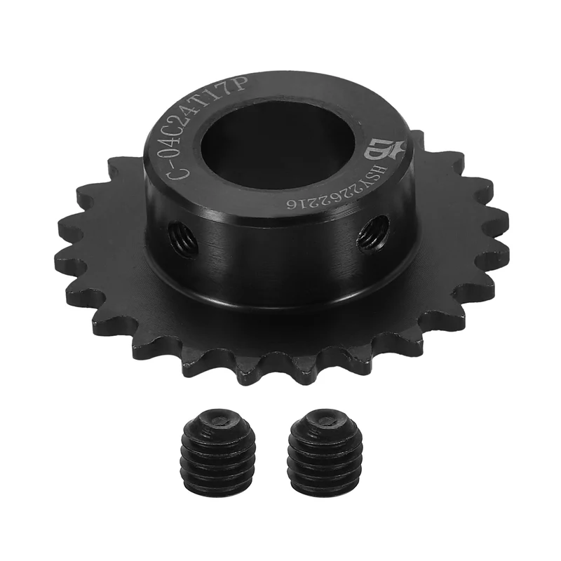 #25 Chain Roller Sprocket 17mm Bore, 24 Tooth with Set Screws, Black