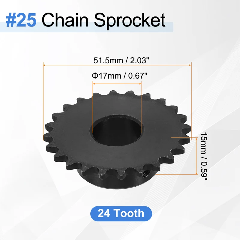 #25 Chain Roller Sprocket 17mm Bore, 24 Tooth with Set Screws, Black