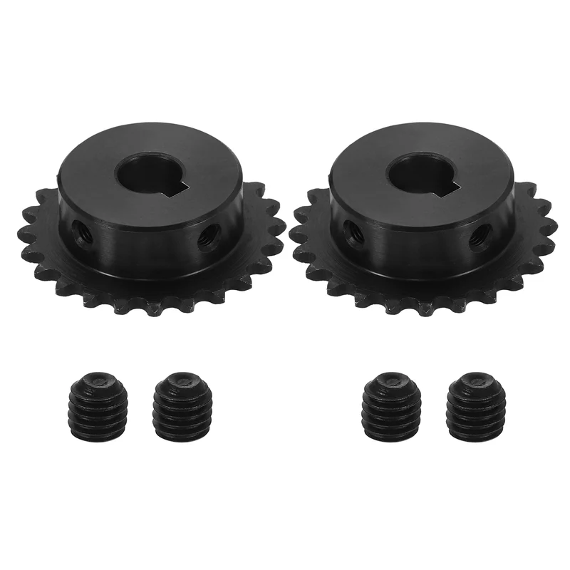 2Pcs #25 Chain Roller Sprocket 12mm Bore, 24 Tooth with 5x2.3mm Keyway, Black