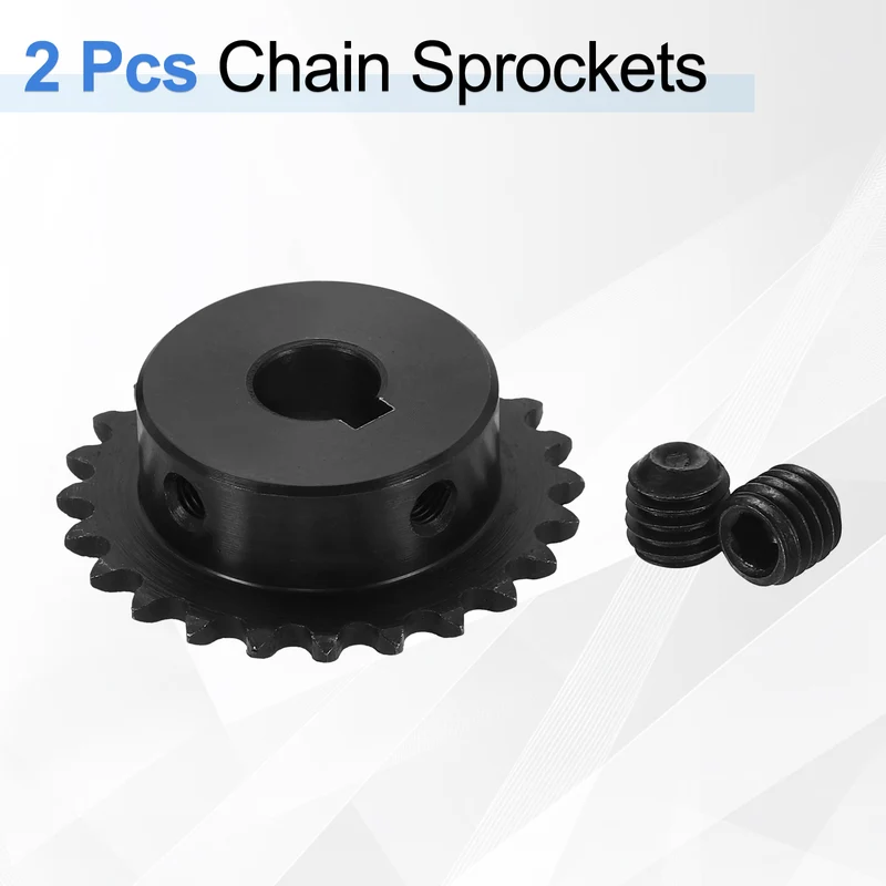 2Pcs #25 Chain Roller Sprocket 12mm Bore, 24 Tooth with 5x2.3mm Keyway, Black