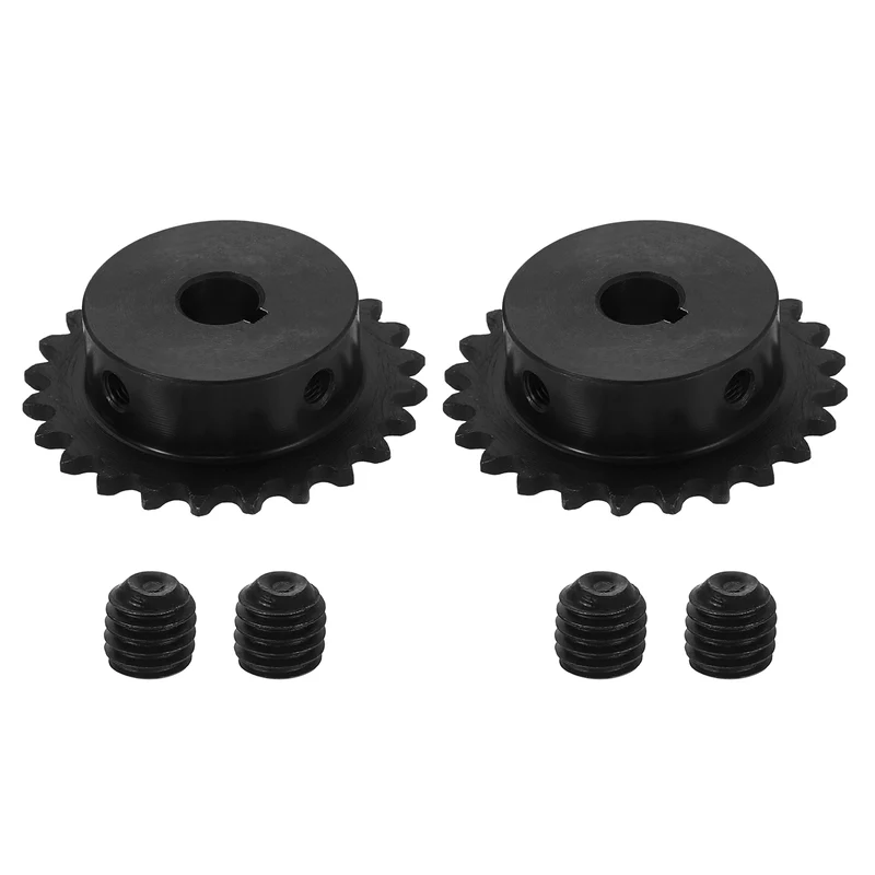 2Pcs #25 Chain Roller Sprocket 10mm Bore, 24 Tooth with 3x1.4mm Keyway, Black
