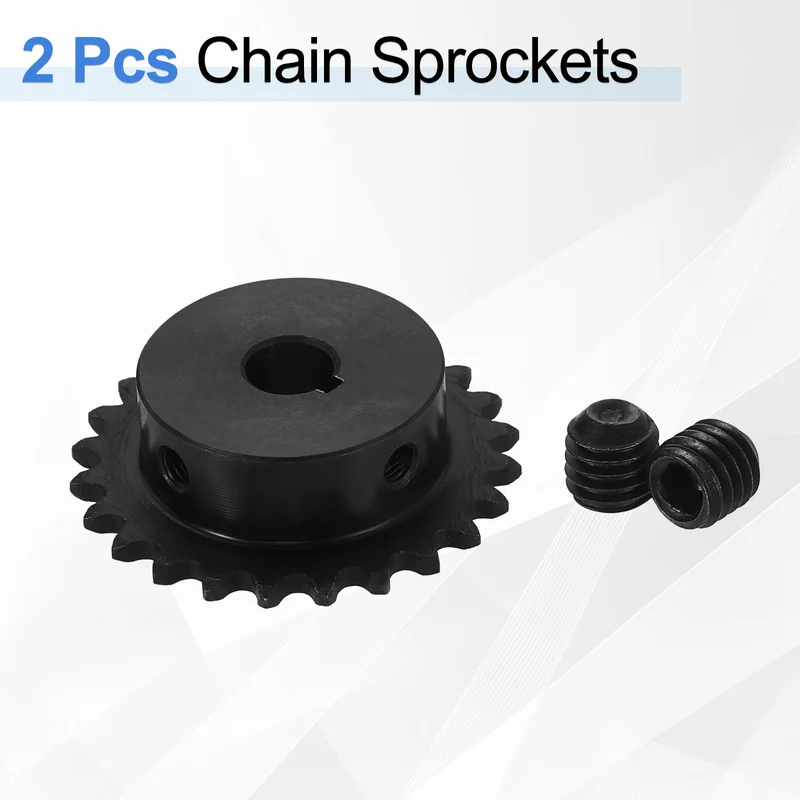 2Pcs #25 Chain Roller Sprocket 10mm Bore, 24 Tooth with 3x1.4mm Keyway, Black