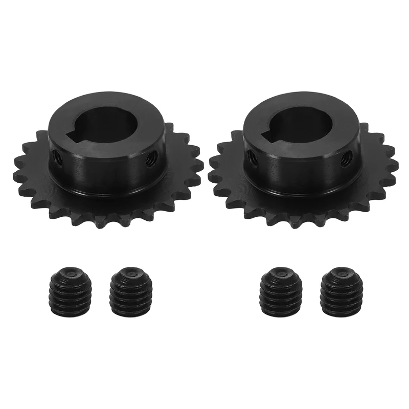 2Pcs #25 Chain Roller Sprocket 16mm Bore, 23 Tooth with 5x2.3mm Keyway, Black