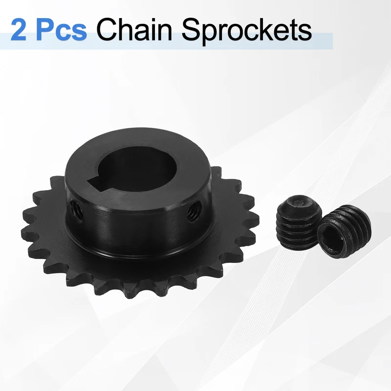 2Pcs #25 Chain Roller Sprocket 16mm Bore, 23 Tooth with 5x2.3mm Keyway, Black