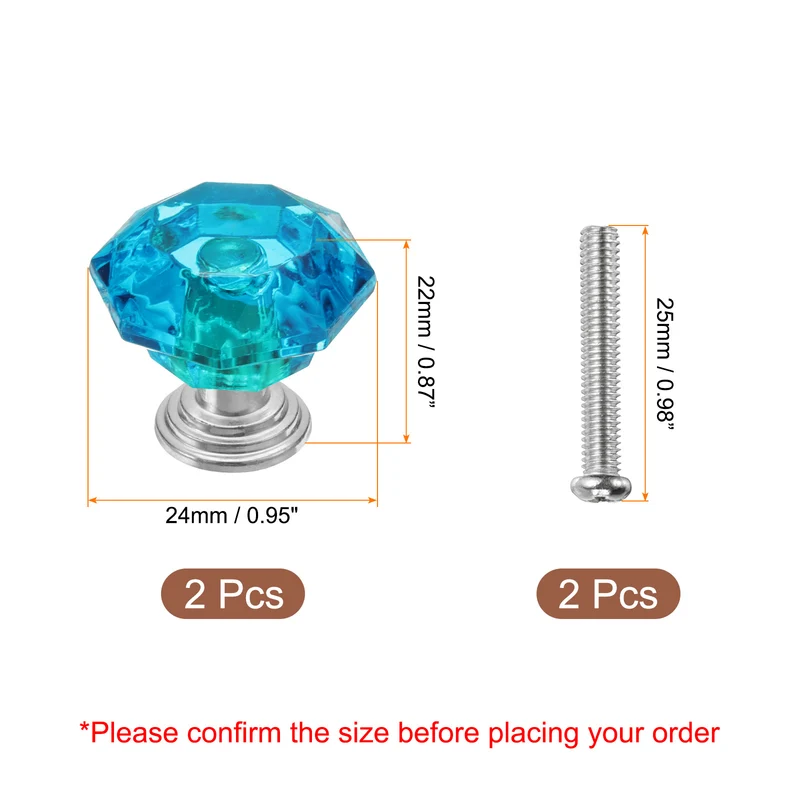 2 Pcs Crystal Drawer Knobs 24 mm Dresser Knobs for Cupboard Blue Green/Silver