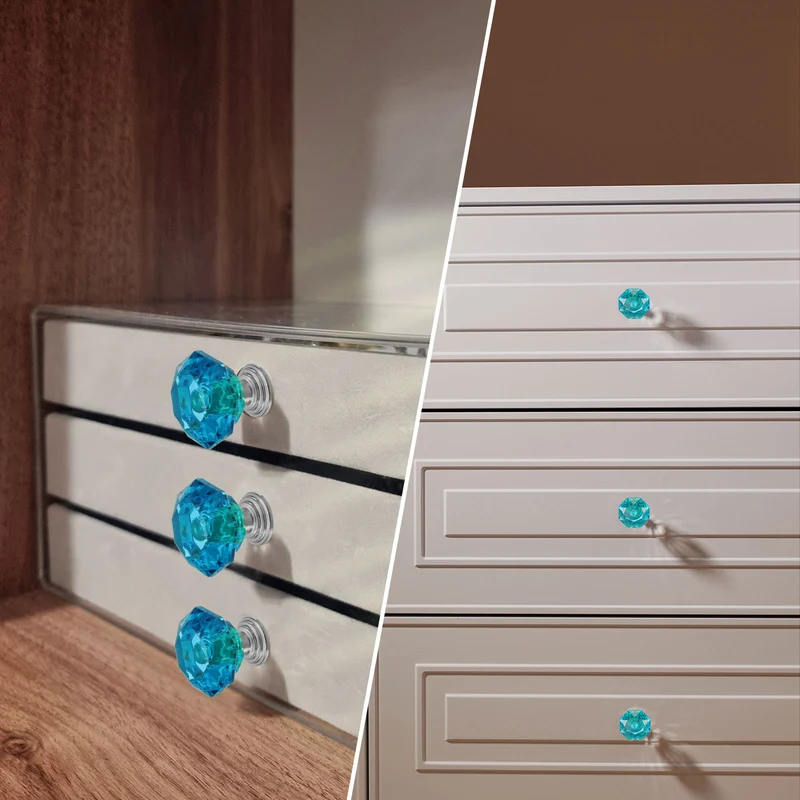 2 Pcs Crystal Drawer Knobs 24 mm Dresser Knobs for Cupboard Blue Green/Silver