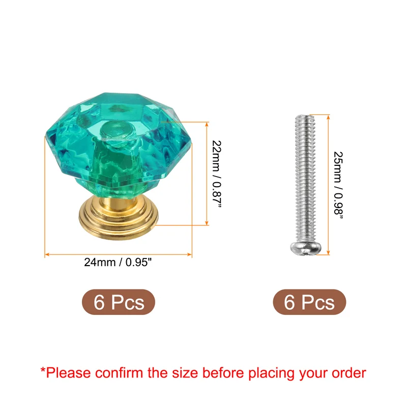 6Pcs Crystal Drawer Knobs 24 mm Dresser Knobs for Cupboard Blue Green/Gold