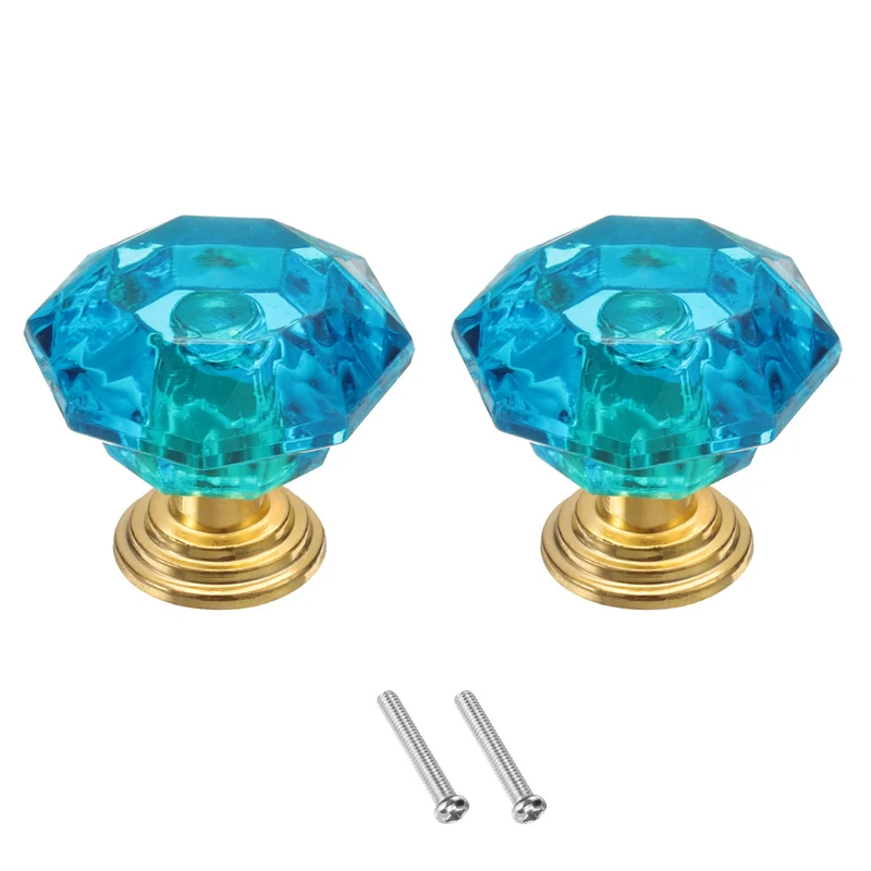 2Pcs Crystal Drawer Knobs 24 mm Dresser Knobs for Cupboard Blue Green/Gold
