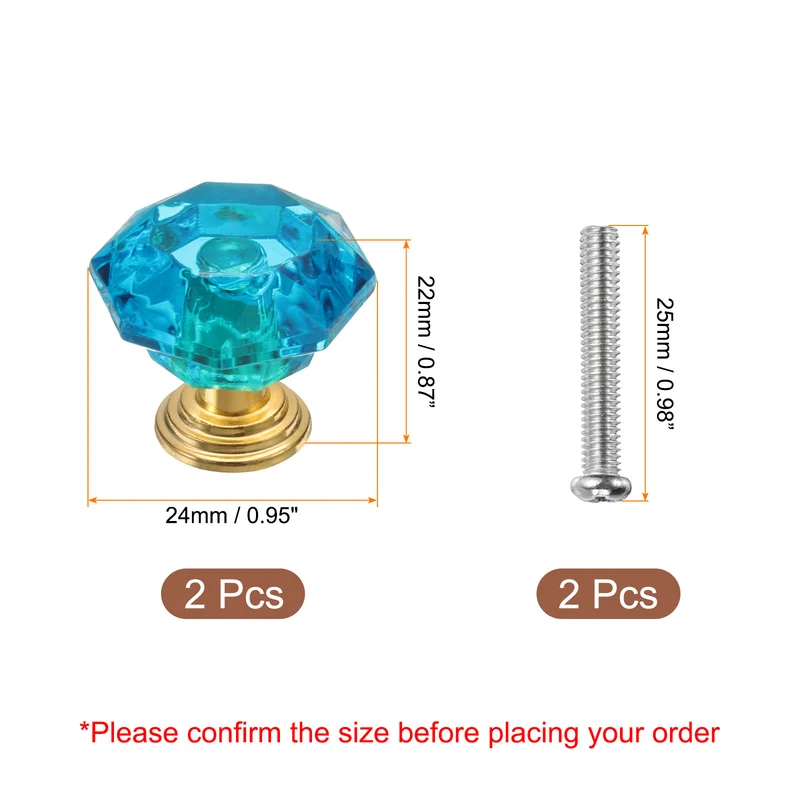 2Pcs Crystal Drawer Knobs 24 mm Dresser Knobs for Cupboard Blue Green/Gold