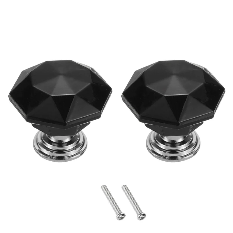 2Pcs Crystal Drawer Knobs 24 mm Dresser Knobs for Cupboard Black/Silver