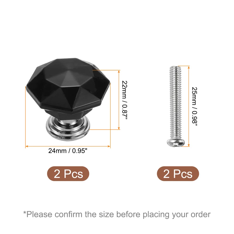 2Pcs Crystal Drawer Knobs 24 mm Dresser Knobs for Cupboard Black/Silver